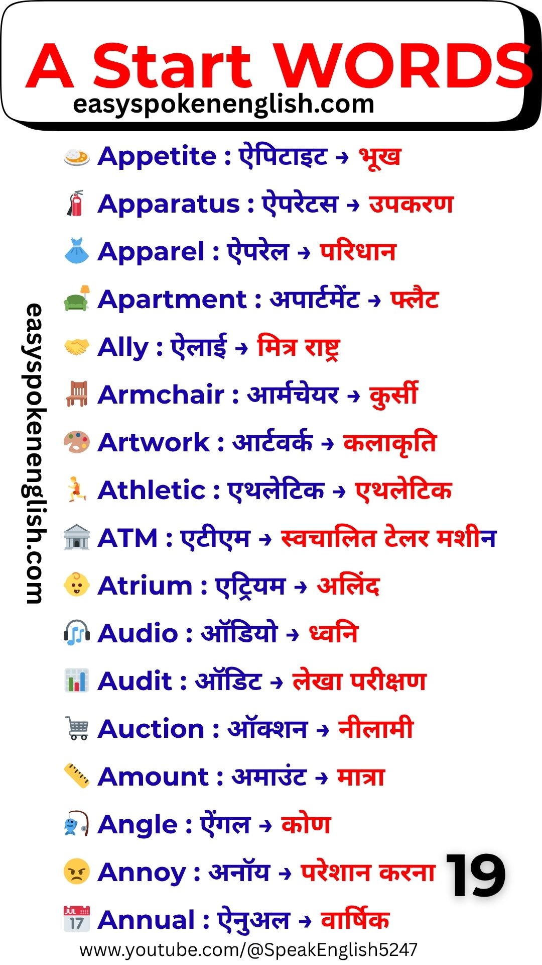 A Vocabulary Words with Hindi Meaning – Basic Learning A Words