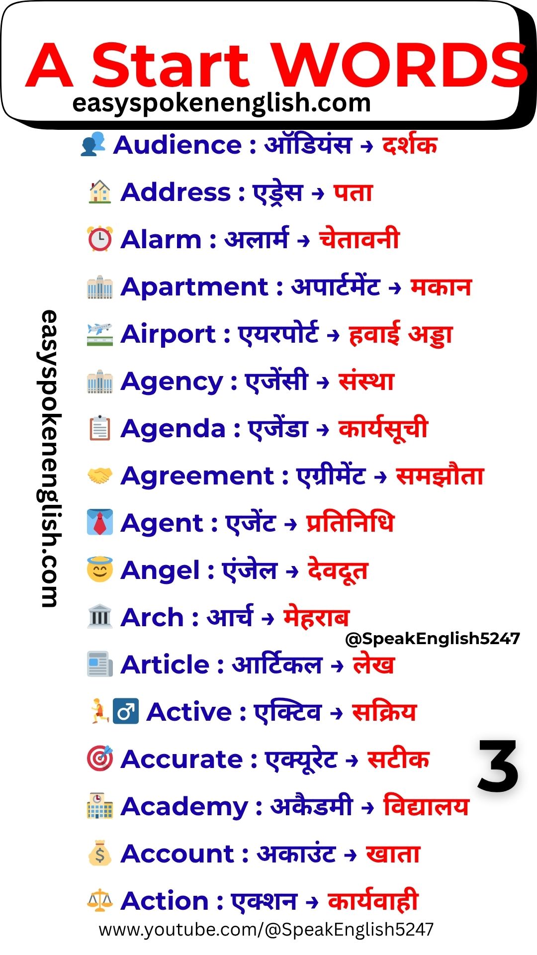 A Vocabulary Words with Hindi Meaning – Common A Words
