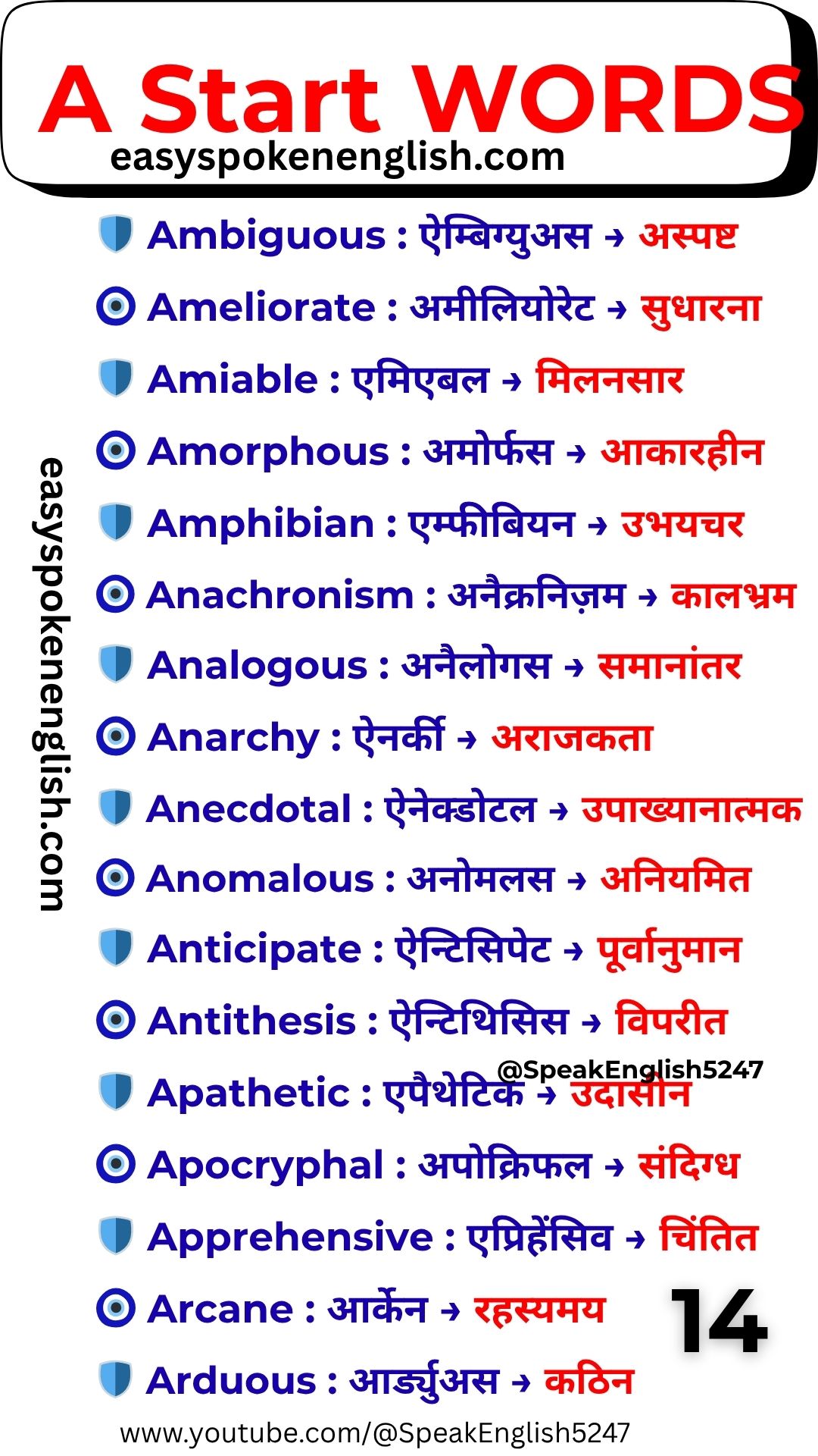 A Vocabulary Words with Hindi Meaning – Education A Words