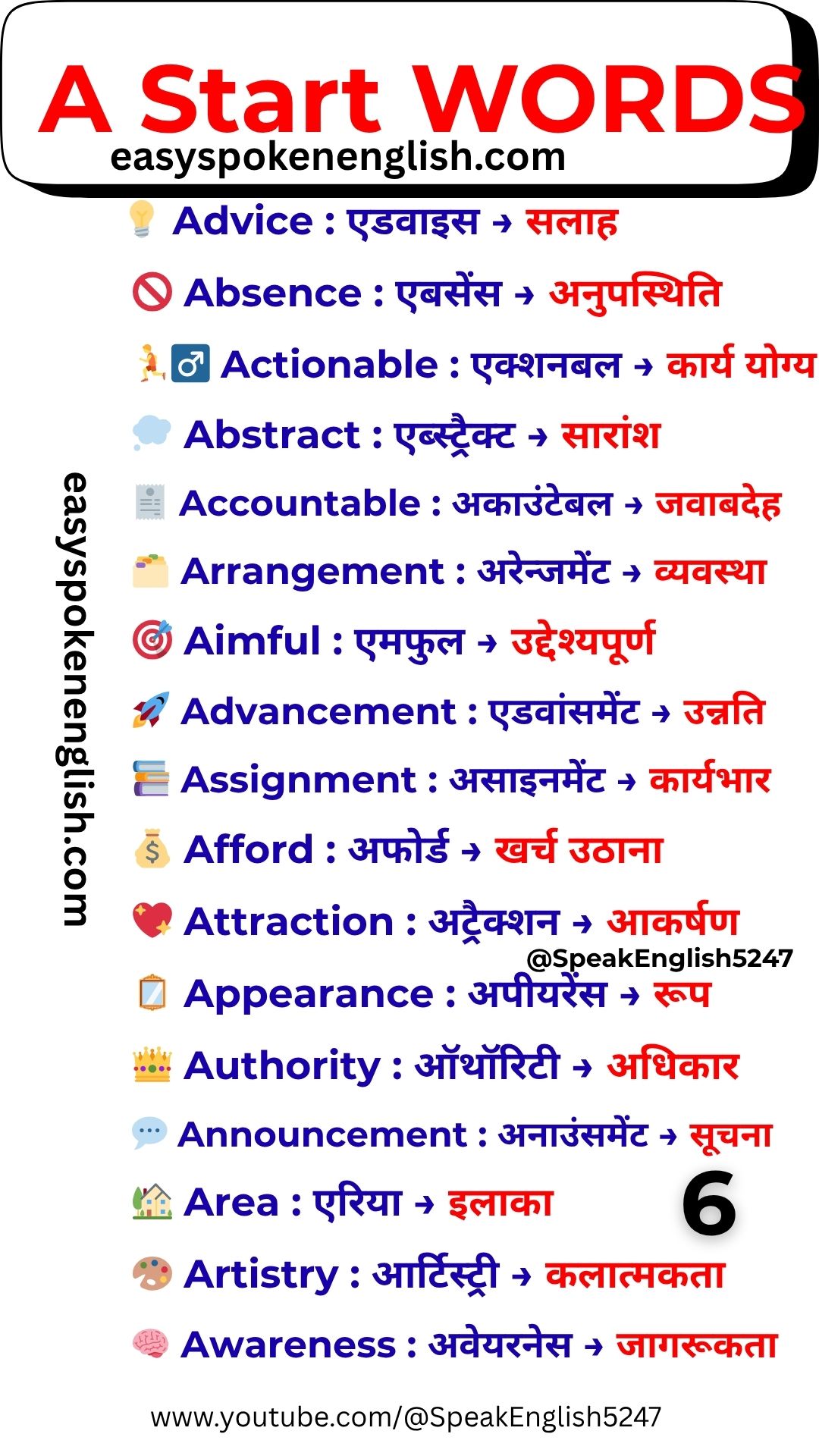 A Vocabulary Words with Hindi Meaning – Popular A Words