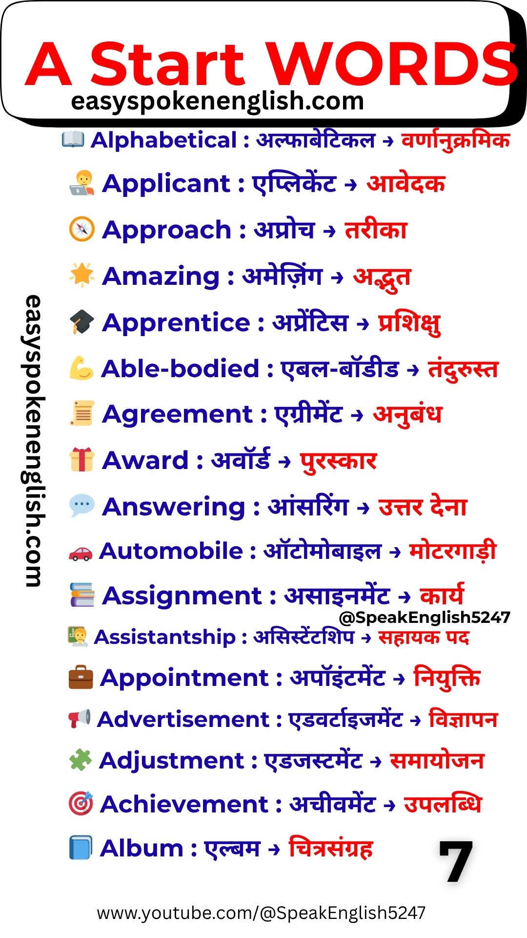 A Vocabulary Words with Hindi Meaning – Useful A Words
