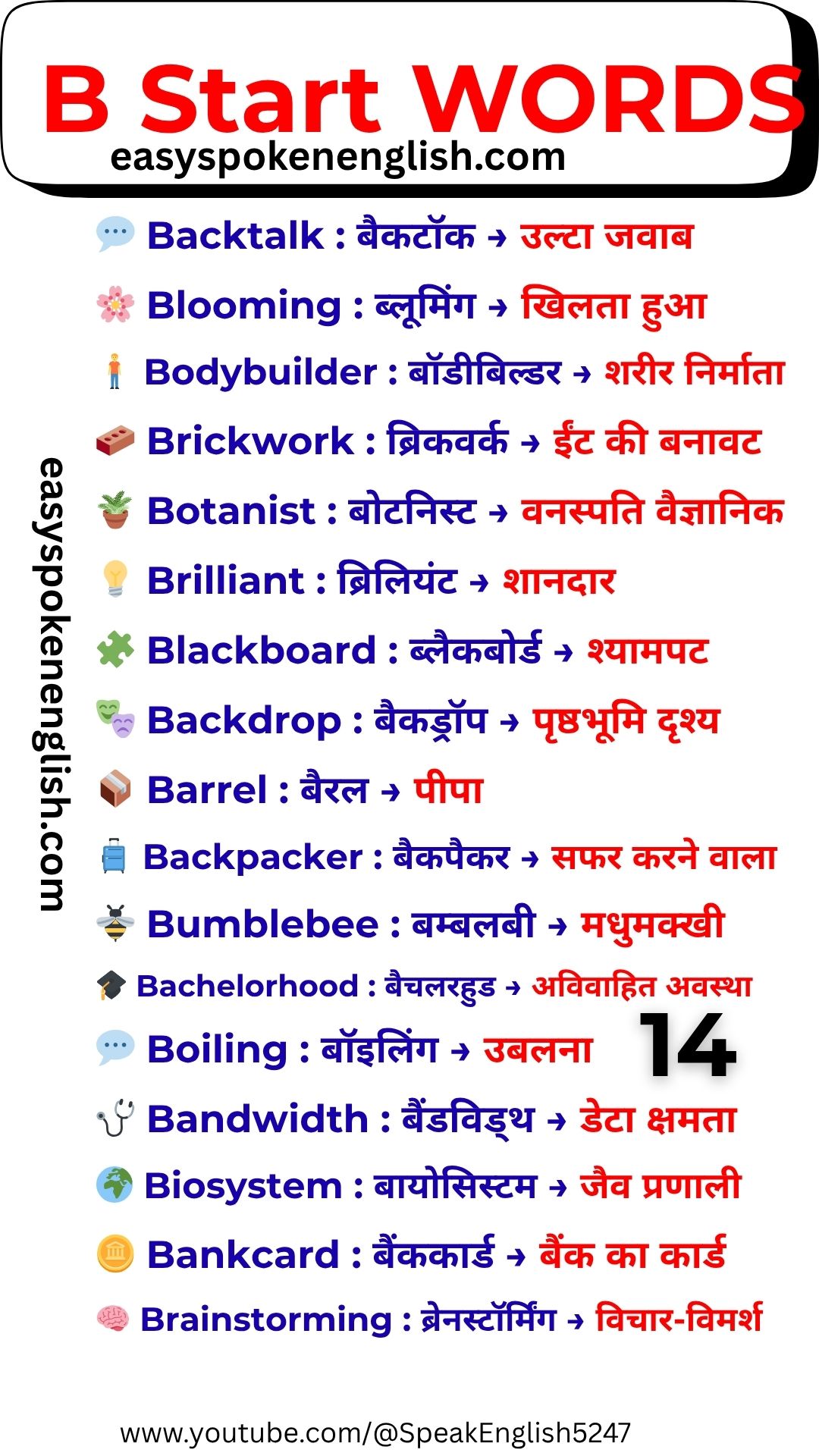 B Vocabulary Words with Hindi Meaning – Part 15