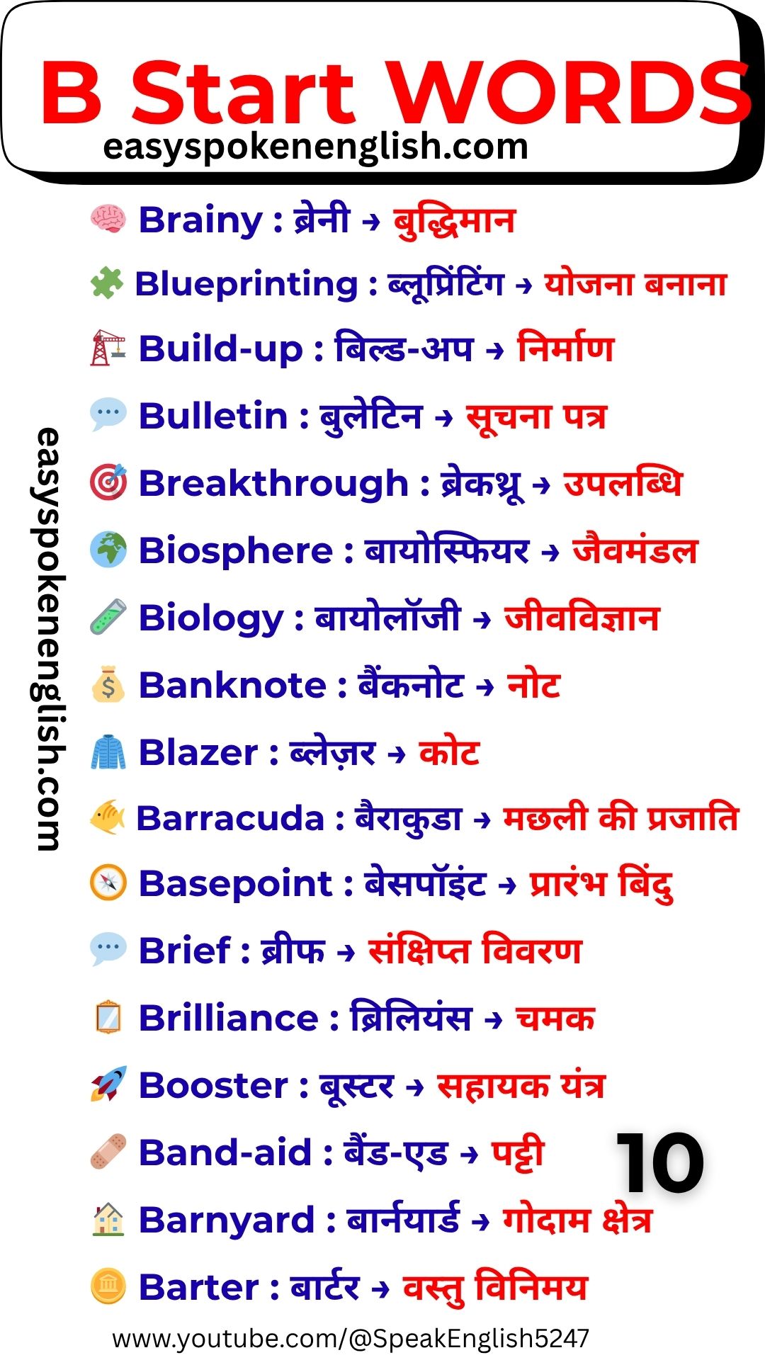 B Vocabulary Words with Hindi Meaning – Study B Words