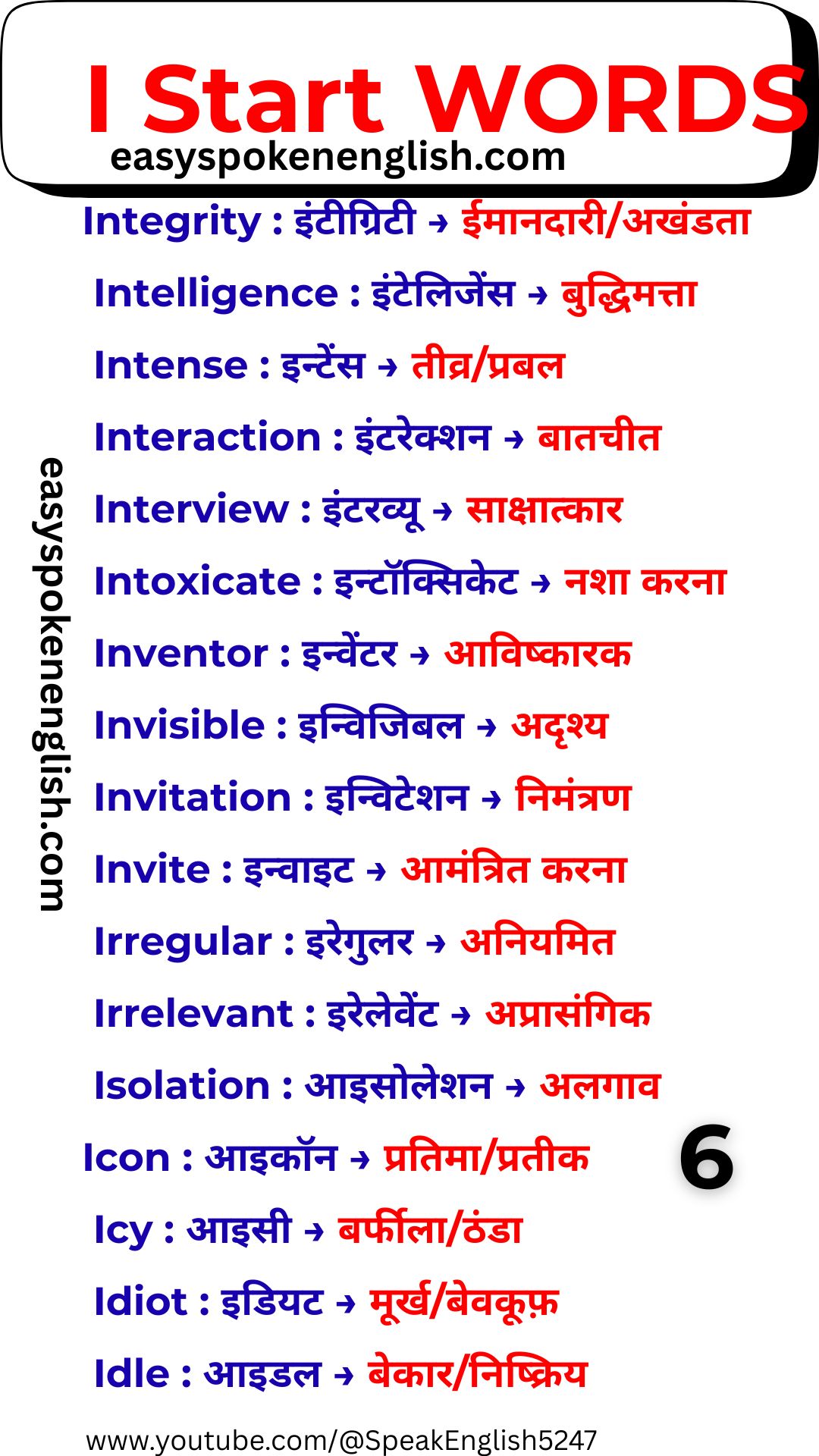 Beginner I Vocabulary List