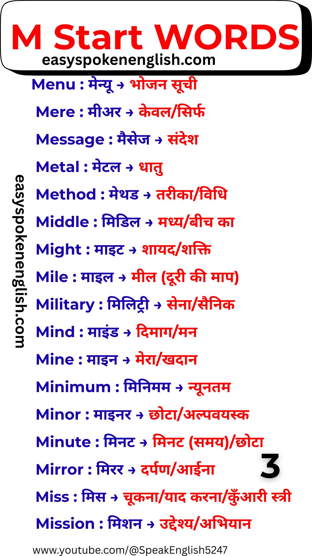 Easy M Vocabulary for Beginners
