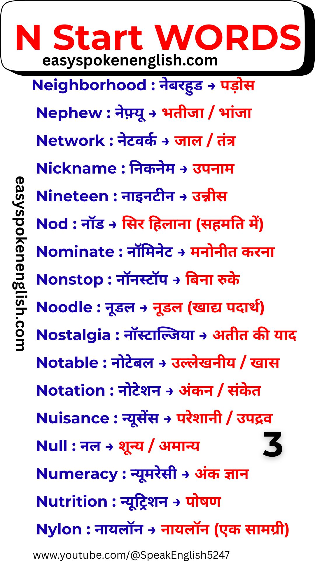 Common English Words Beginning with N