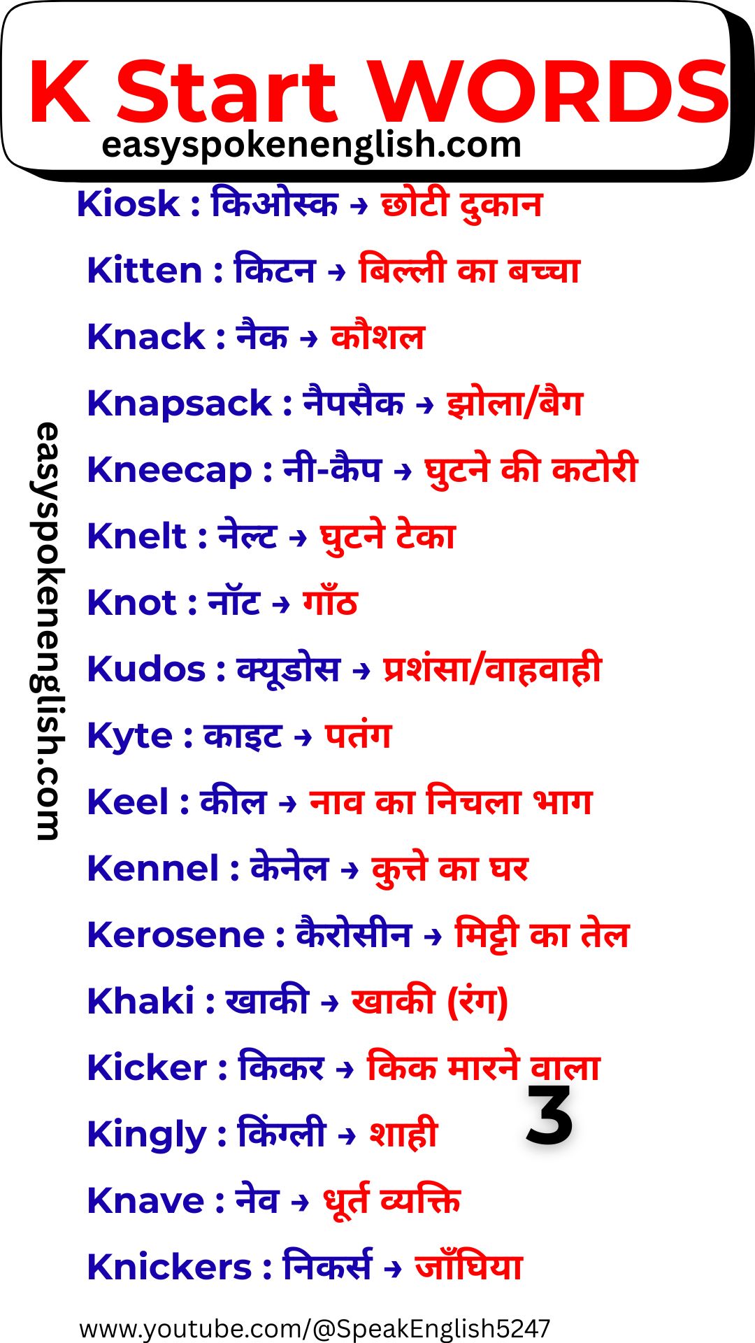 Common K Vocabulary Words
