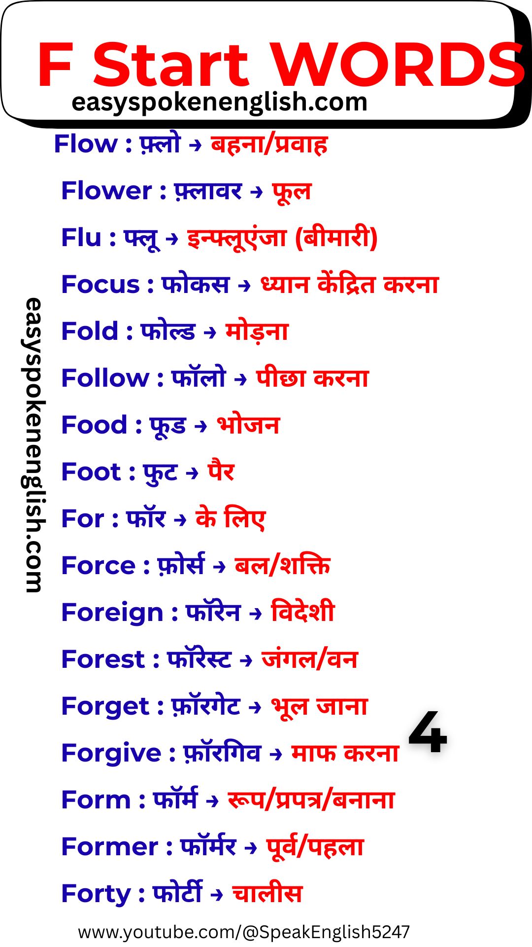 Easy English Words Starting with F