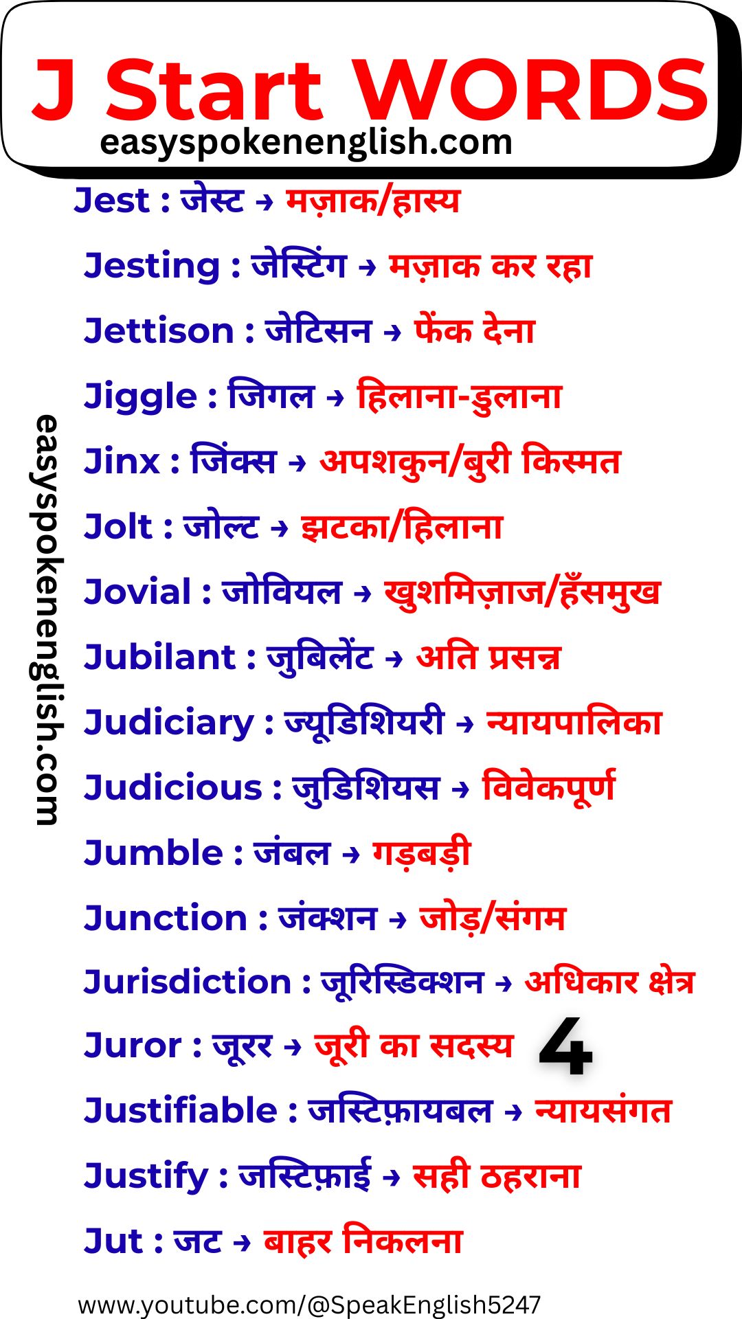 Easy English Words Starting with J