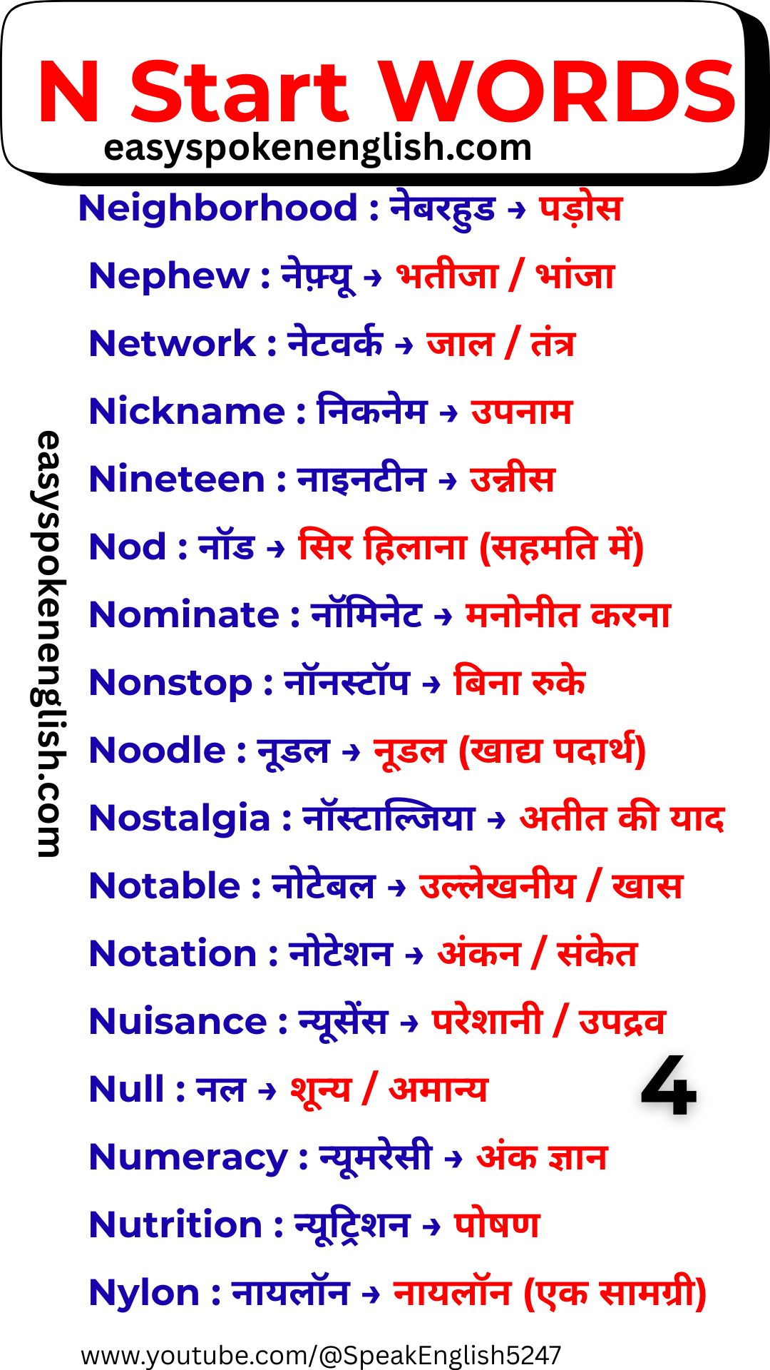 Easy N Vocabulary for Beginners