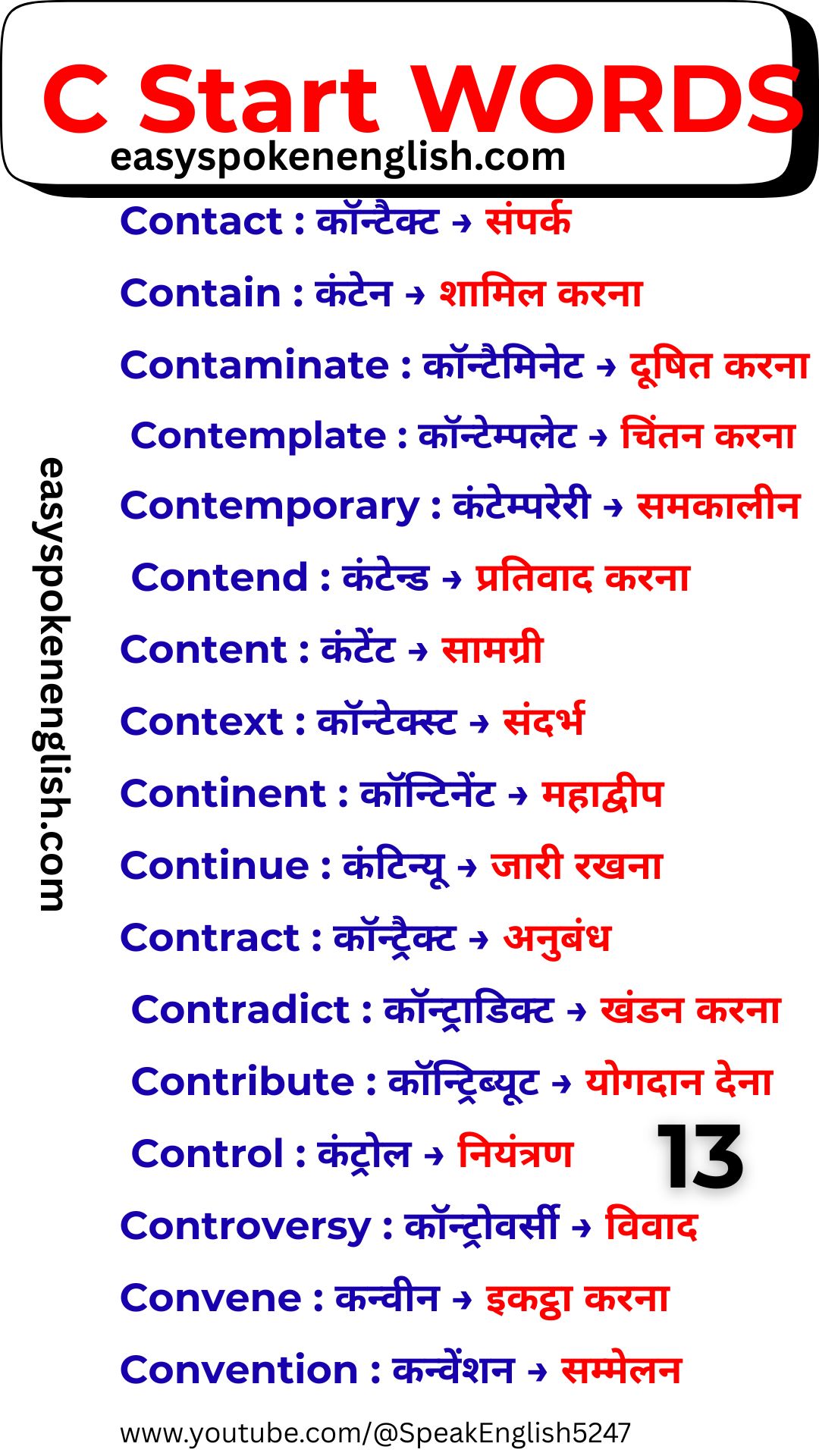 Essential C Vocabulary with Hindi Meaning