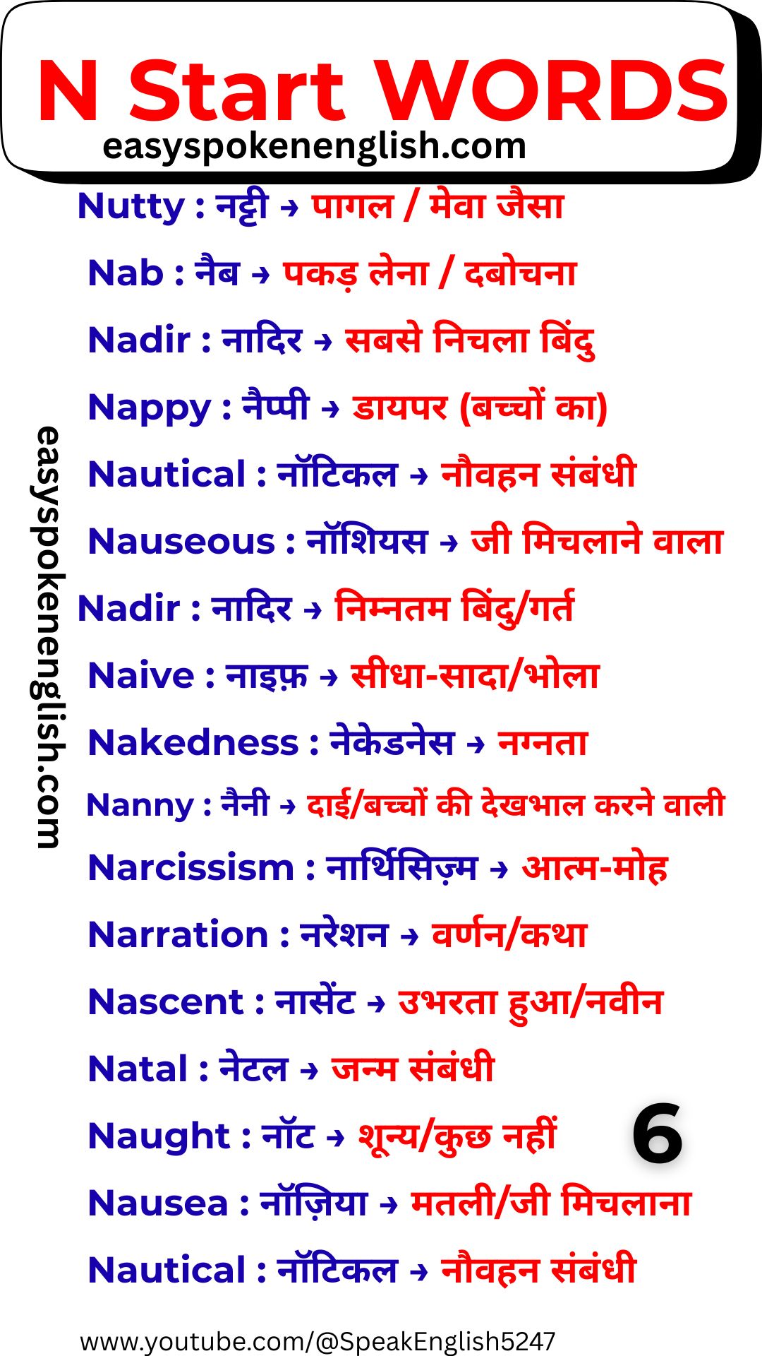 Essential English Vocabulary Letter N