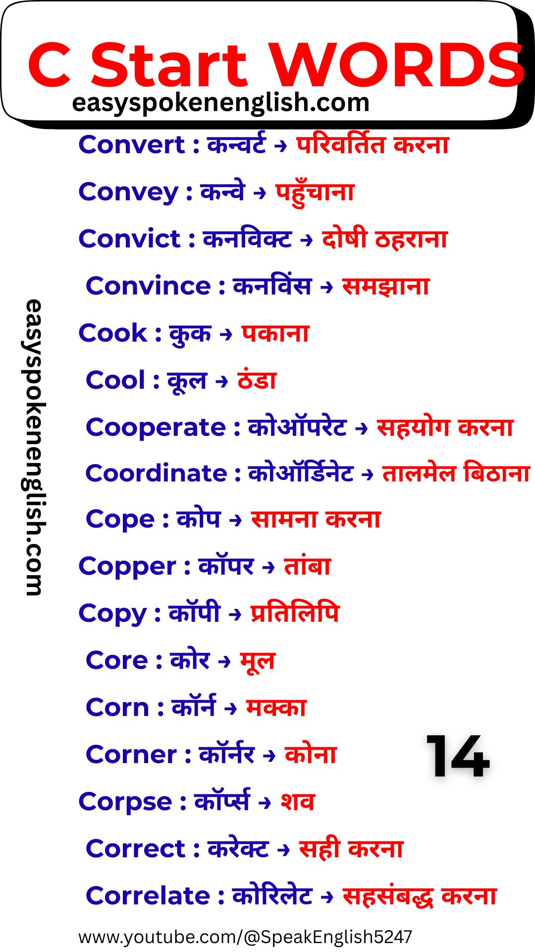 Everyday English C Words with Hindi Meaning