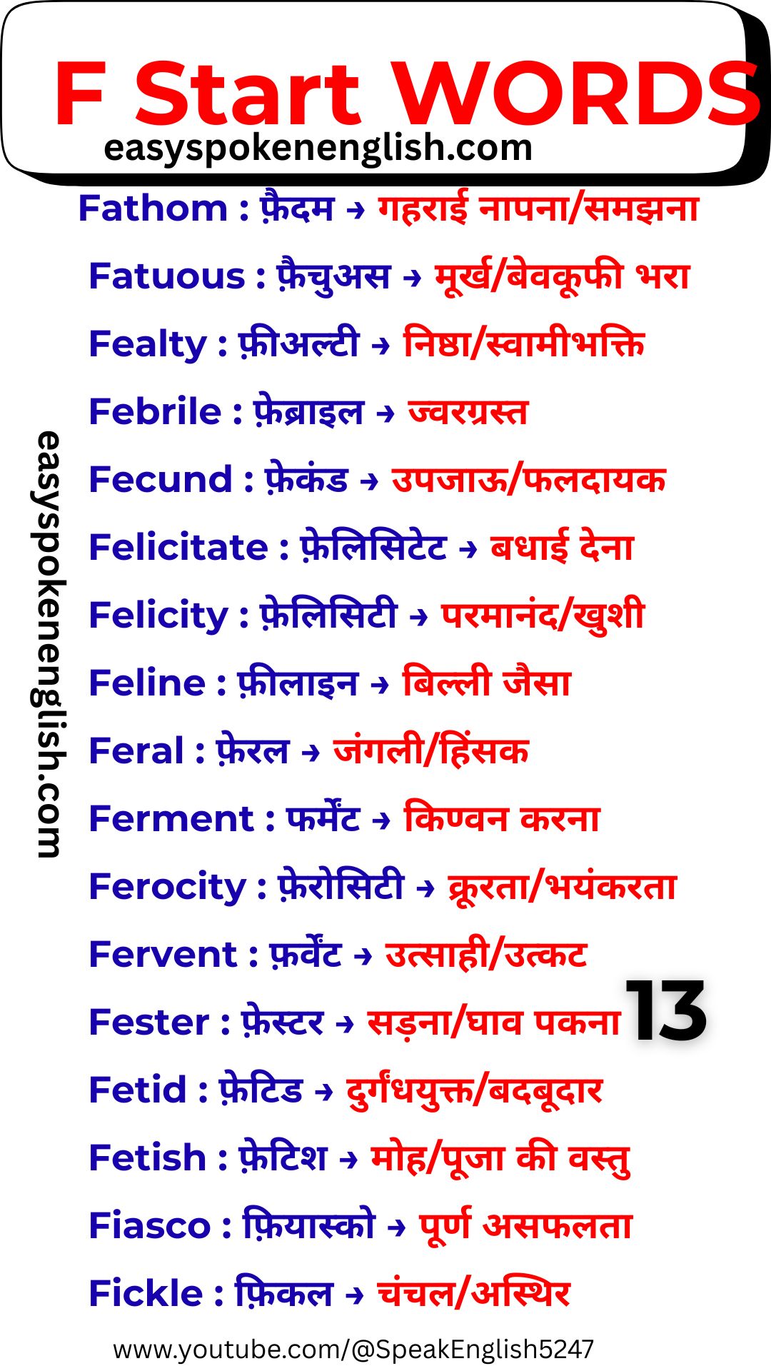 Everyday F Words with Hindi Meaning