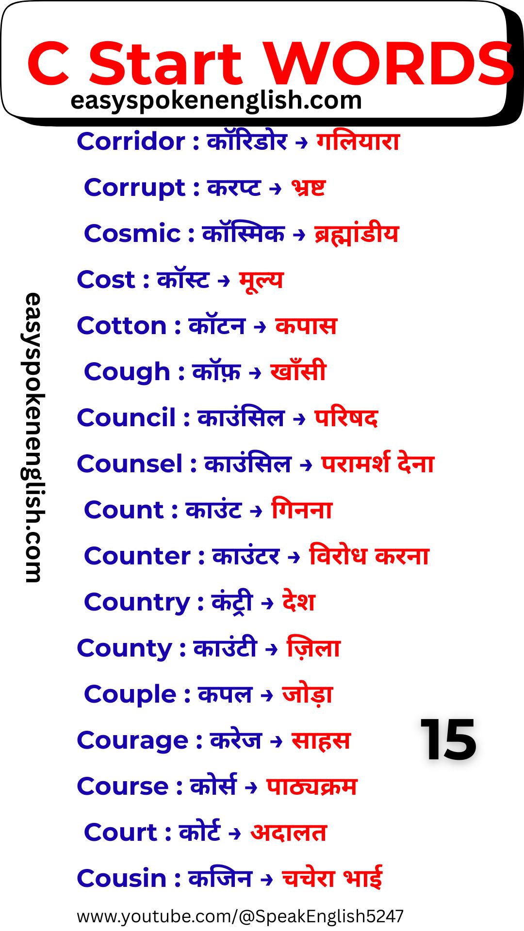 Frequently Used C Words with Hindi Meaning