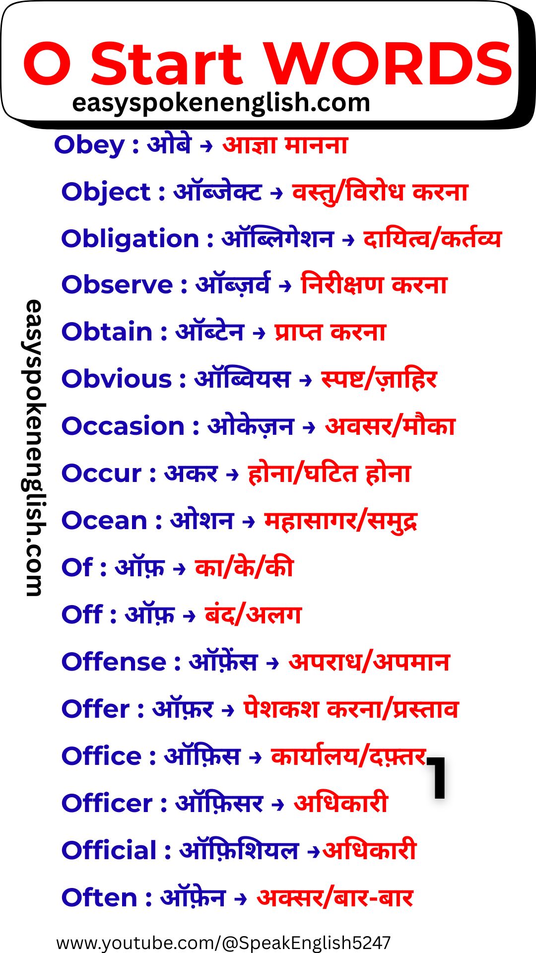 Learn English Words Starting with O