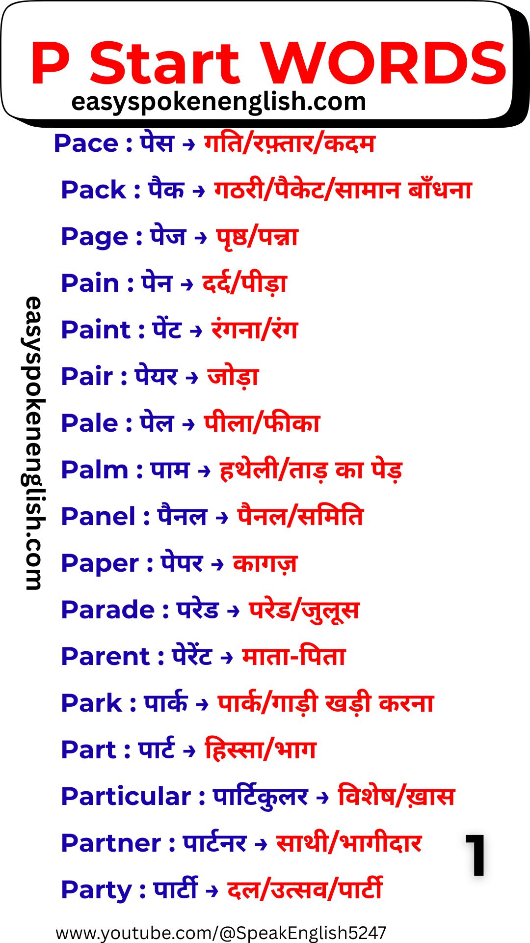 Learn English Words Starting with P