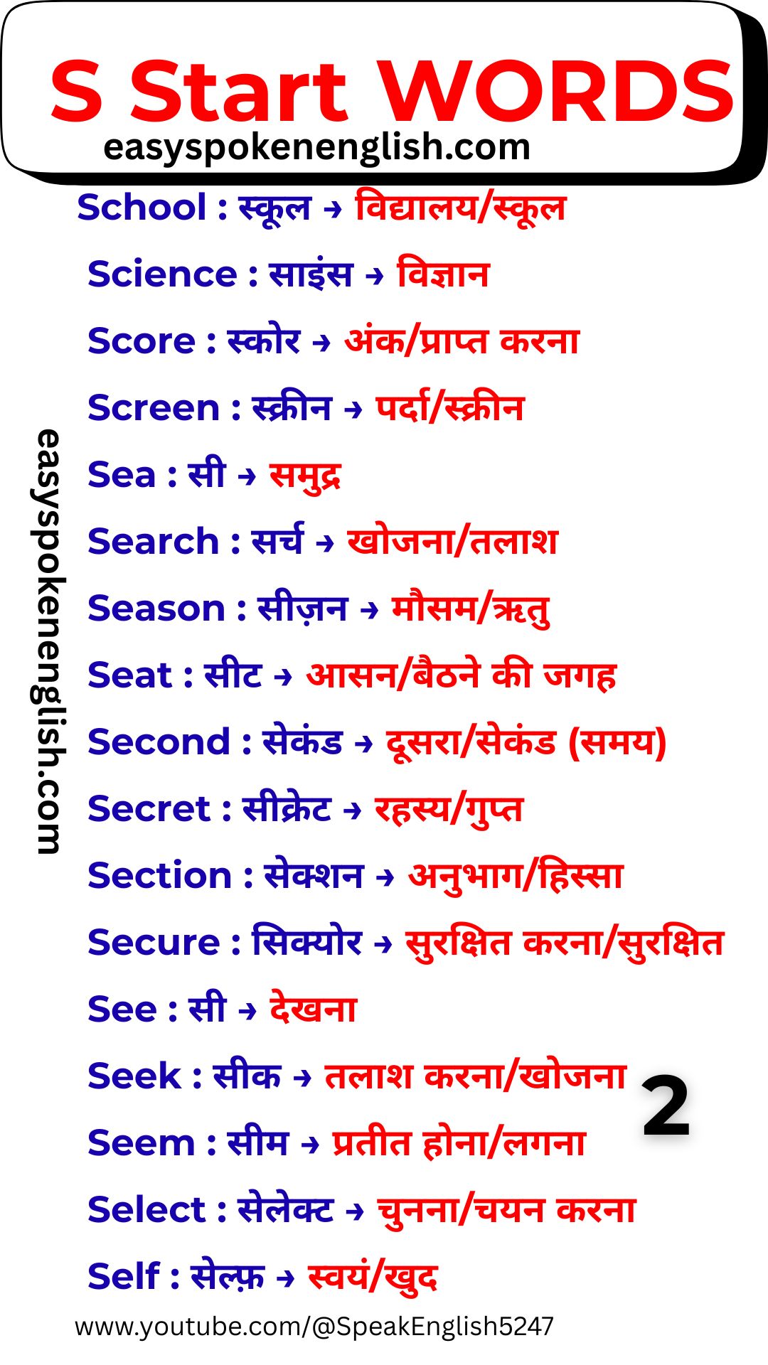 Learn S Letter Vocabulary for Daily English