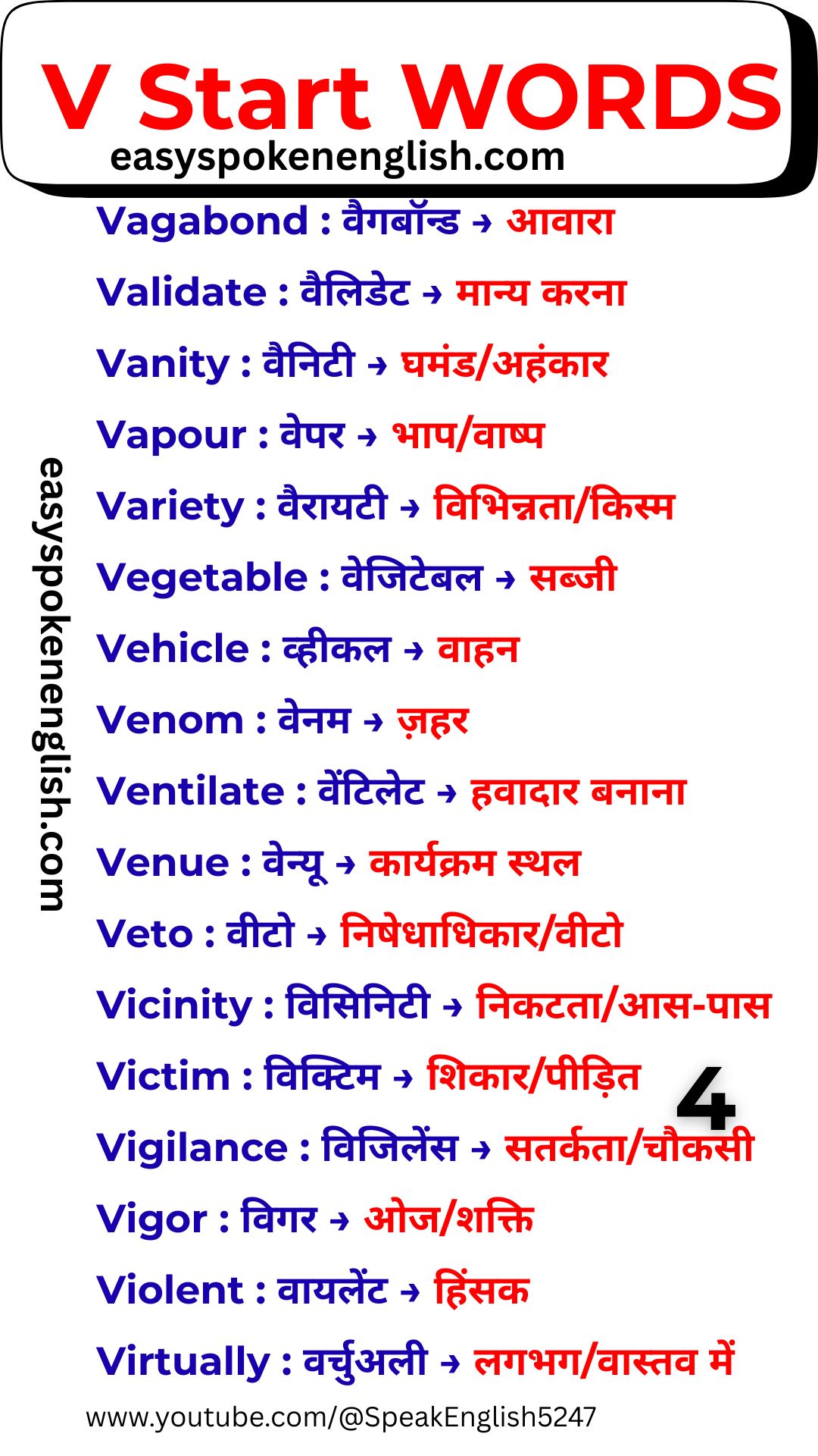 Learn Useful V Words in English