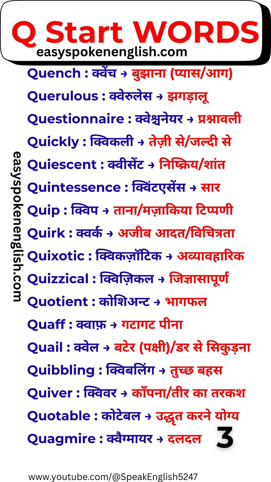 Q Alphabet Words for English Learners